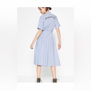 Zara Blue Striped “Better in Time” Midi ShirtDress